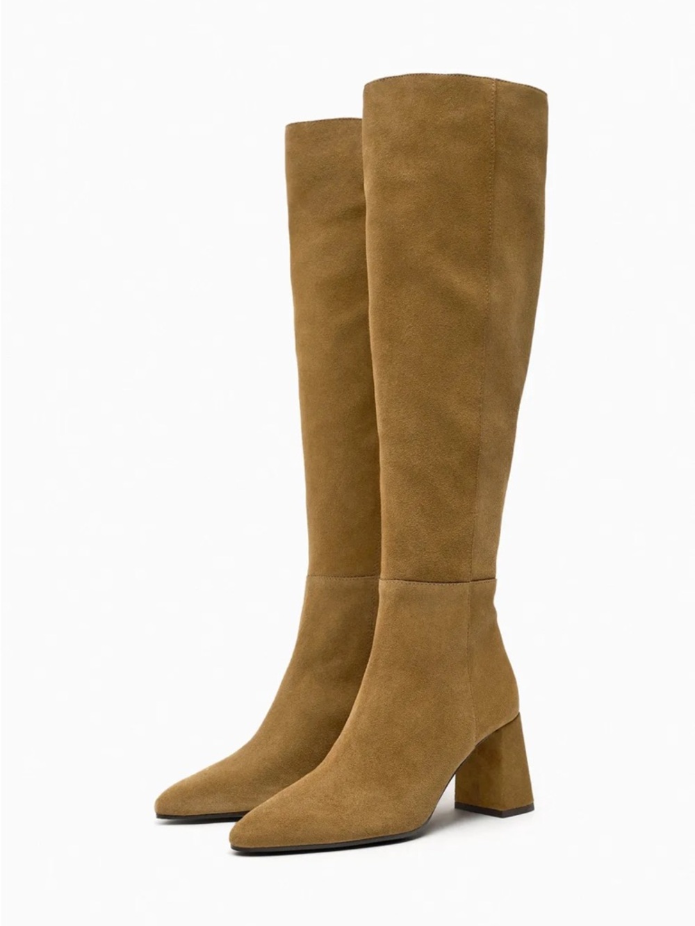 Zara HEELED SUEDE OVER THE KNEE BOOTS. Sandy Brown. Size 6.5. New with Tags.